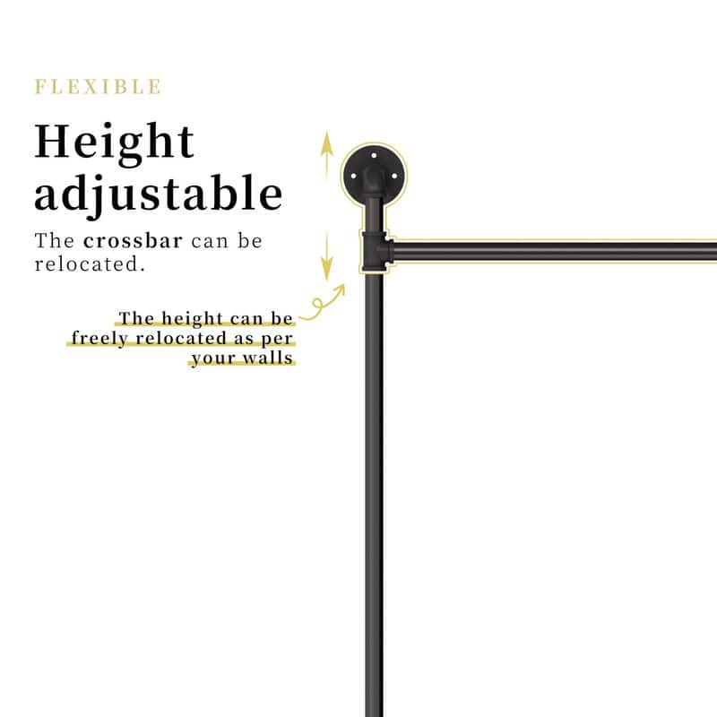 Industrial Pipe Clothes Rack Wall Mounted Iron Garment Bar for Closet Storage - 80.7x74.8 inch