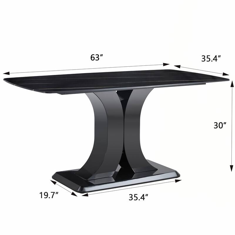Rectangular 63" Marble Dining Table with X-Shape MDF Base