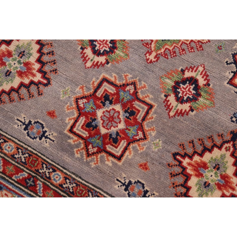 Rustic Kazak Angel Gray/Light Blue Wool Rug - 4'2'' x 6'1''