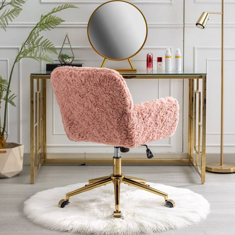 Modern Artificial Rabbit Hair Height Adjustable 360 Swivel Task Chair with Metal Base