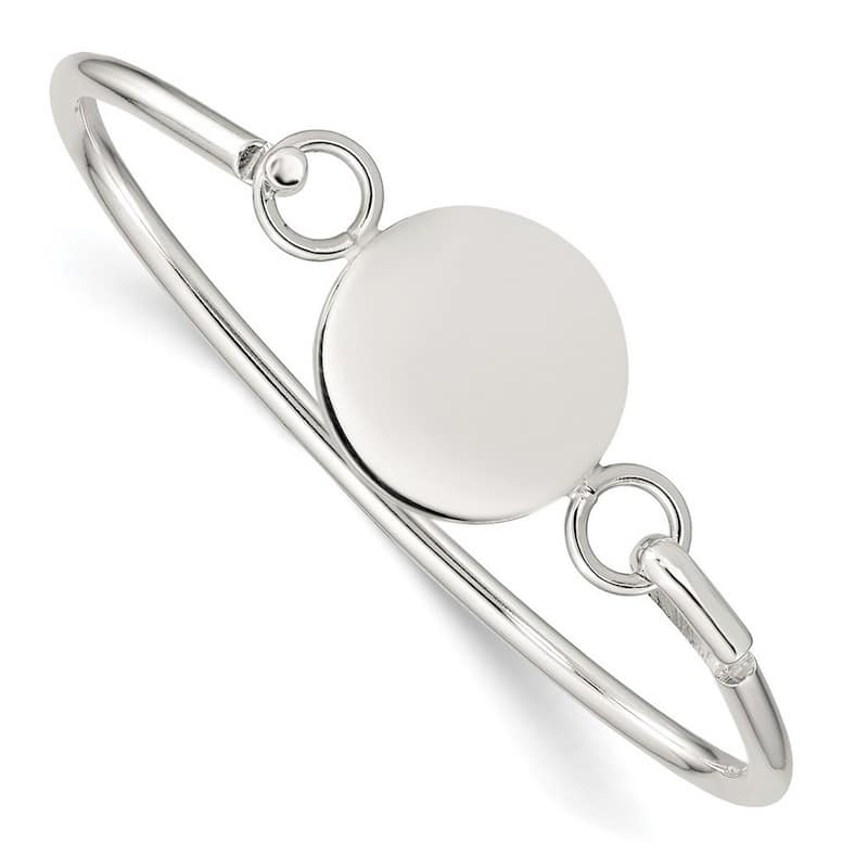 Curata 925 Sterling Silver 7" 22mm Round ID Plate Hook Bracelet