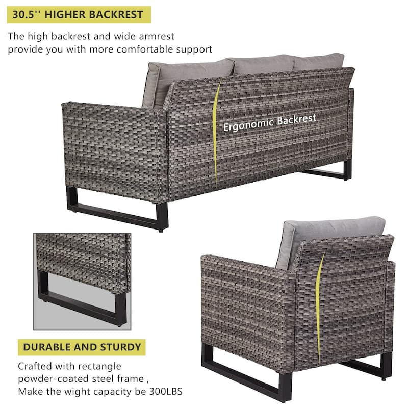 6 Piece Outdoor Sofa with Chair with Ottoman Set