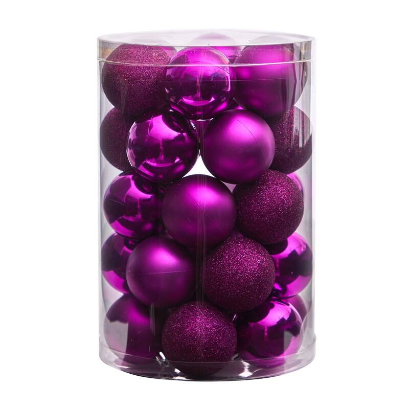 Holiday Christmas 30 Count 2.5" Shatterproof Ornament Set with Re-Useable Storage Container