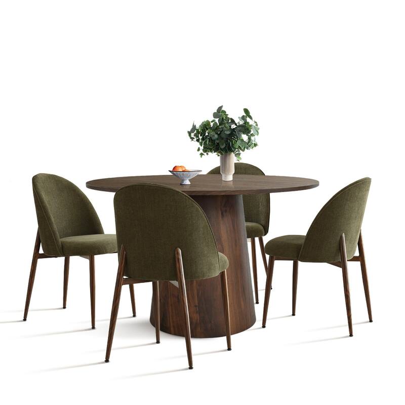 Modern Dining Set with Walnut Look Table and Upholstered Chairs for 4