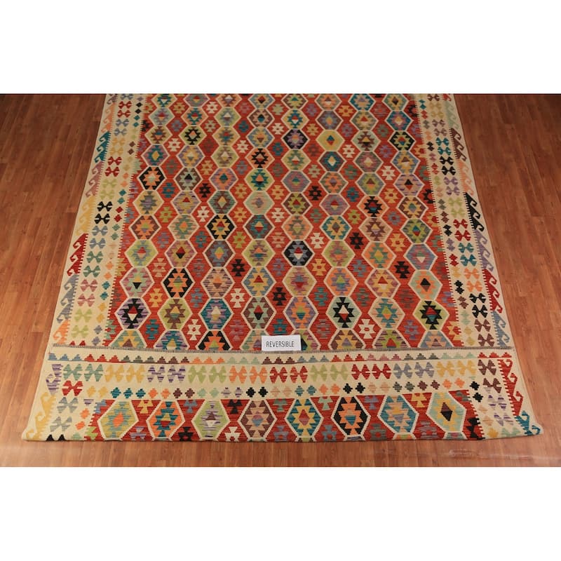 Reversable Kilim Oriental Area Rug Hand-Woven Wool Carpet - 10'3"x 13'0"