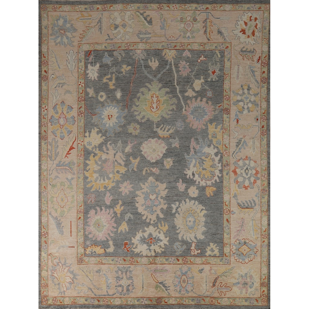 Hand Knotted Oriental 100% Wool Carpet Transitional All-Over Greys & Charcoal Oushak Area Rug - 9' 10'' X 8' 0''