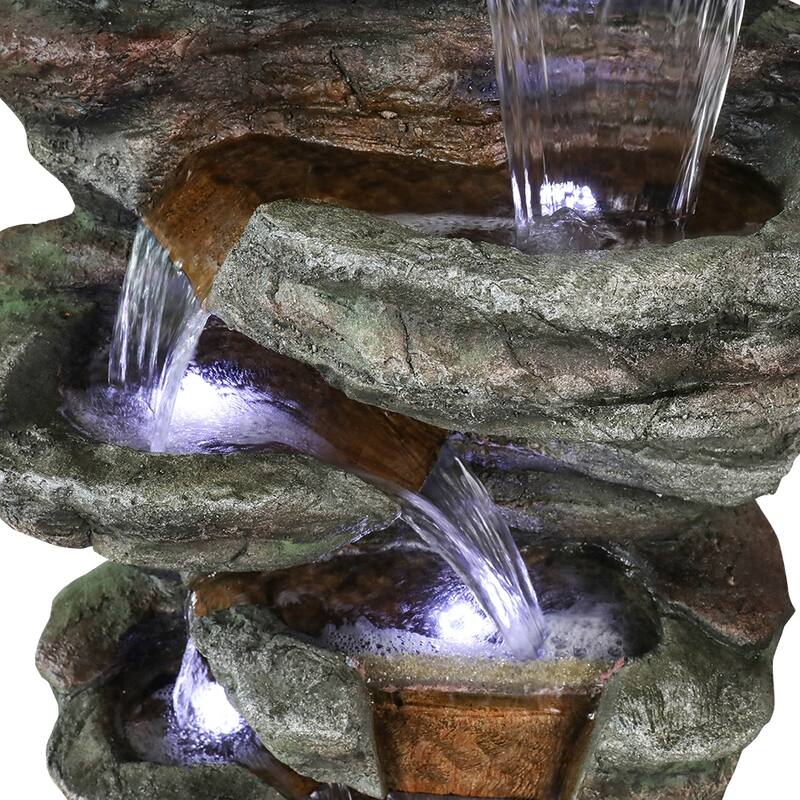 7-Tier Rock Water Fountain w/LED Lights Outdoor Water Feature for Home