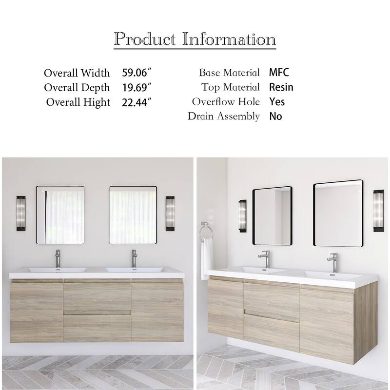 Modern Wall-Mounted Bathroom Vanity with White Solid Surface Top