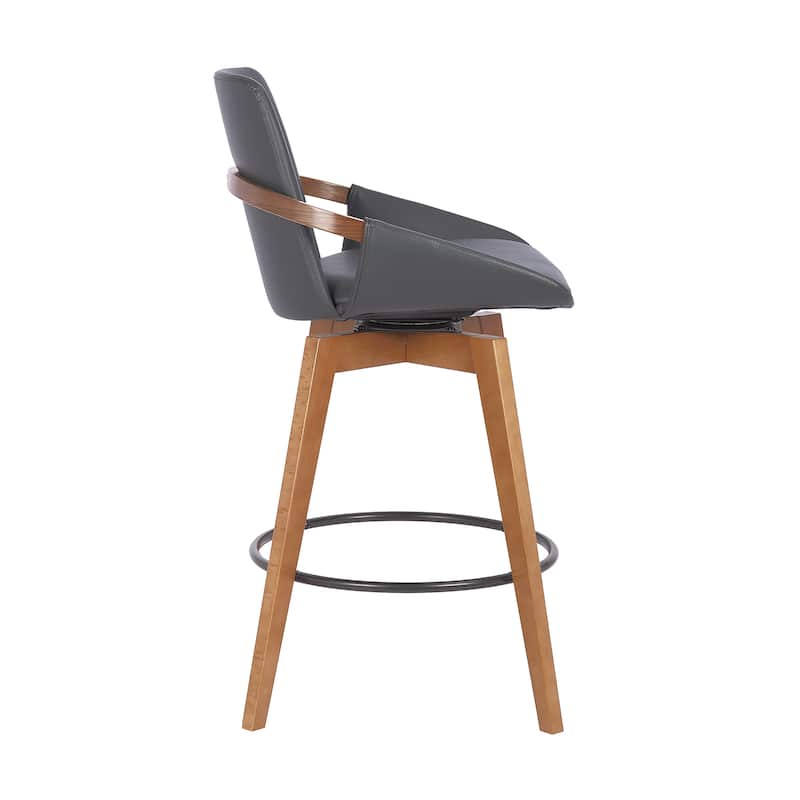 Baylor Mid-Century Swivel Bar Stool, Upholstered Counter Height Chair with Wood Frame