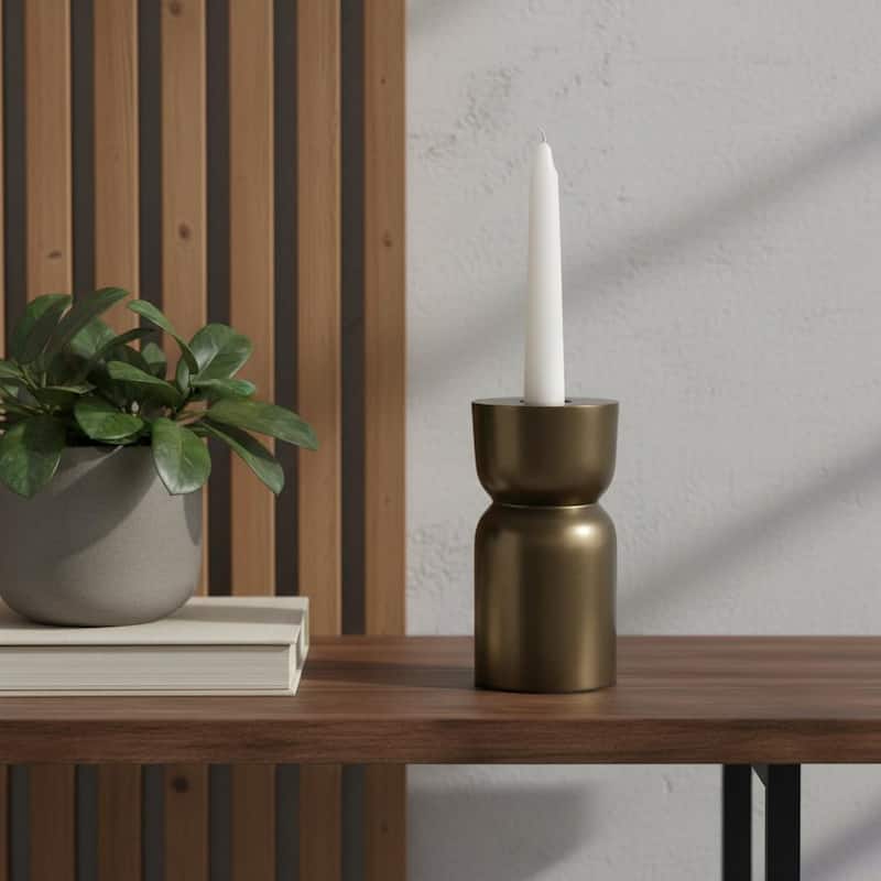 5" Gold Metal Tabletop Taper Candlestick - Gold