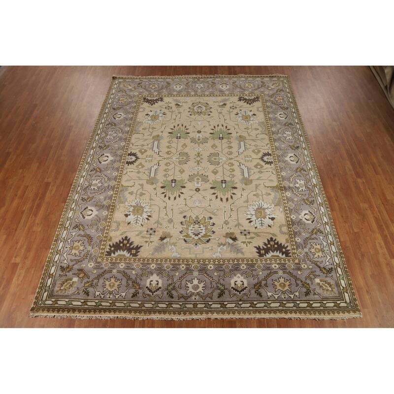 Muted Oushak Indian Area Rug Hand-Knotted Wool Carpet - 9'3"x 11'10"