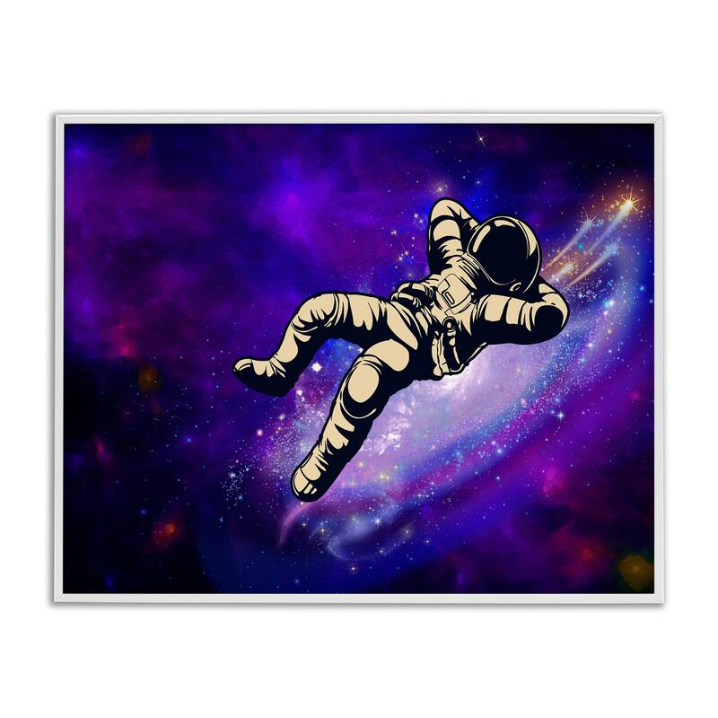 Stupell Relaxing Astronaut in Space Framed Giclee Art Design By Jesse Keith - 14 x 11 - White
