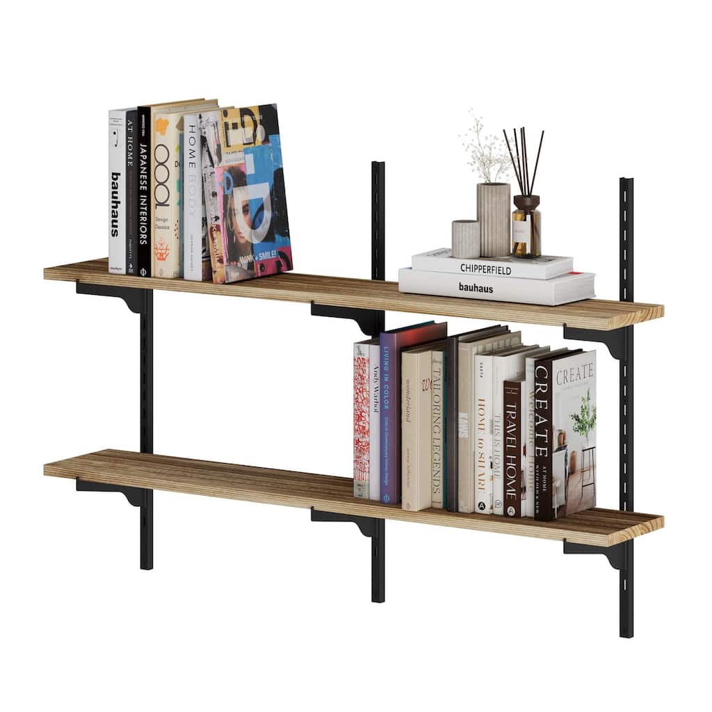 Wallniture Turin 36" Floating Bookhelves with Adjustable Brackets, Real Wood Shelves, Farmhouse Decor, Wall Mounted,Tier Options