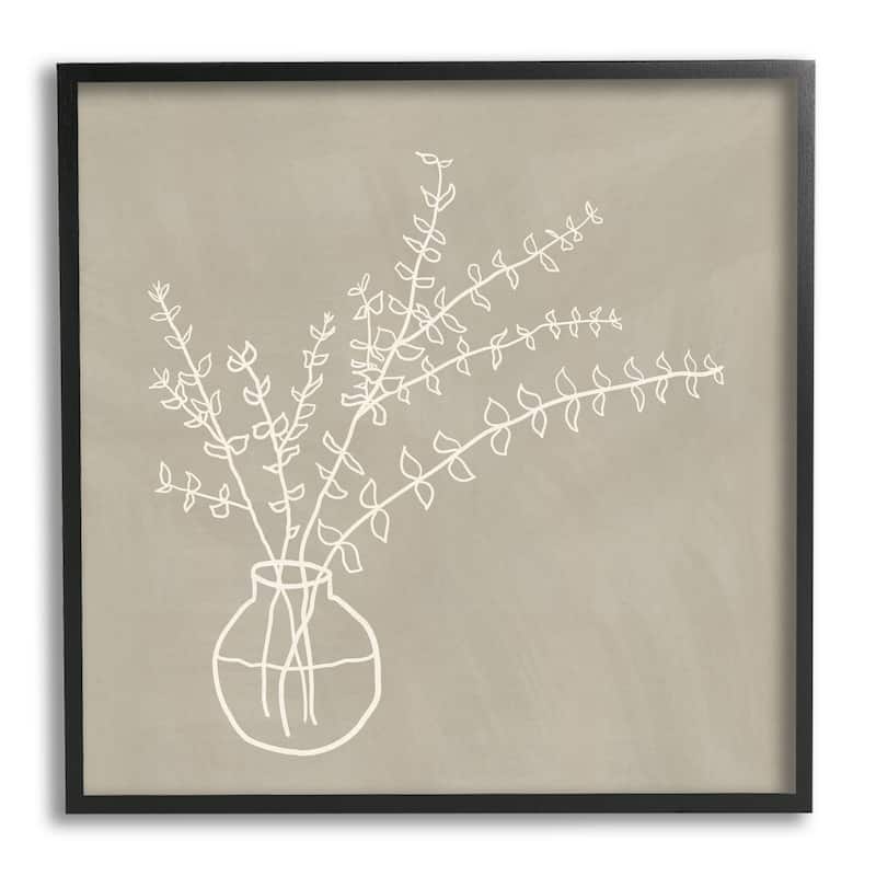Stupell Beige Botanical Herbs Leaves Vase Pattern Outline Framed Wall Art - 24 x 24 - Black