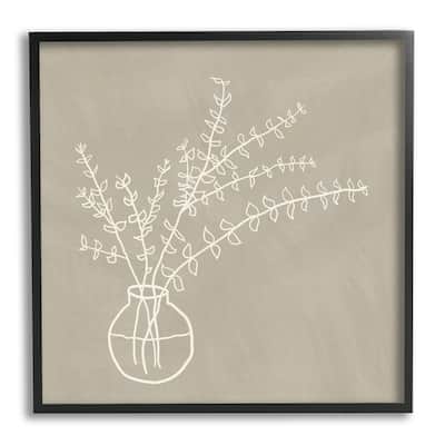 Stupell Beige Botanical Herbs Leaves Vase Pattern Outline Framed Wall Art