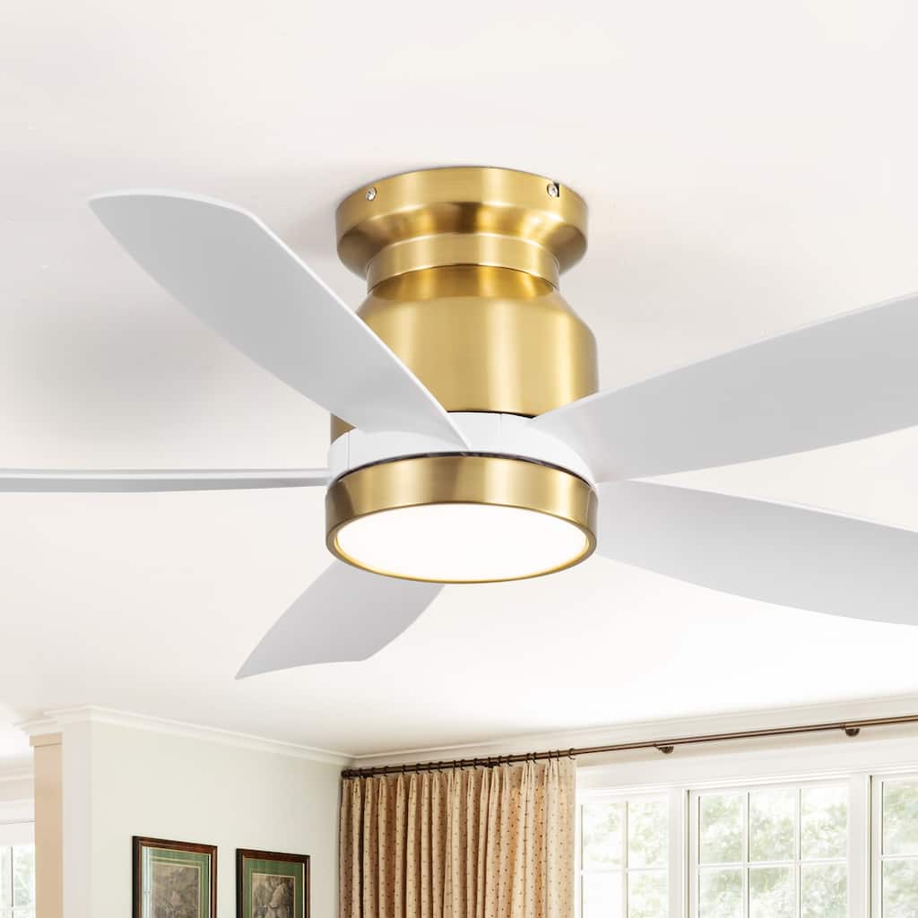 Sofucor 42 Inch Low Profile Flush Mount Ceiling Fan with Light, Remote Control, 5 ABS Blades,Reversible Quiet DC Motor