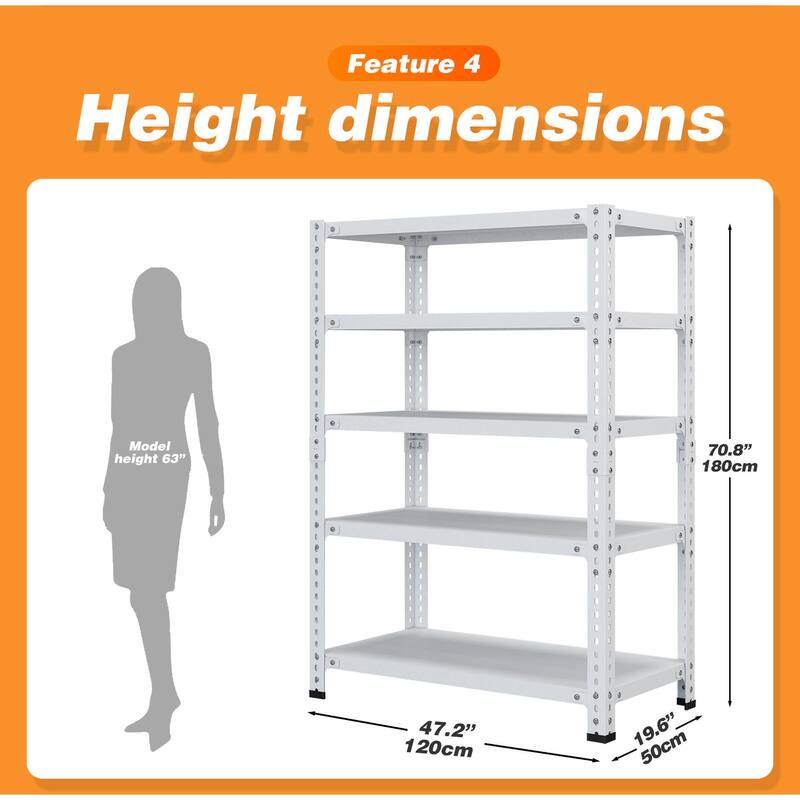 71 in. H 5-Tier Heavy-Duty Metal Kitchen Shelves with Adjustable Shelves