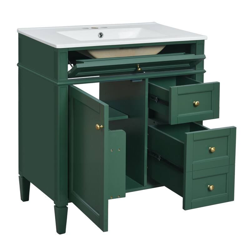 30" Bathroom Vanity with Mirror, Sink, and Storage Cabinet