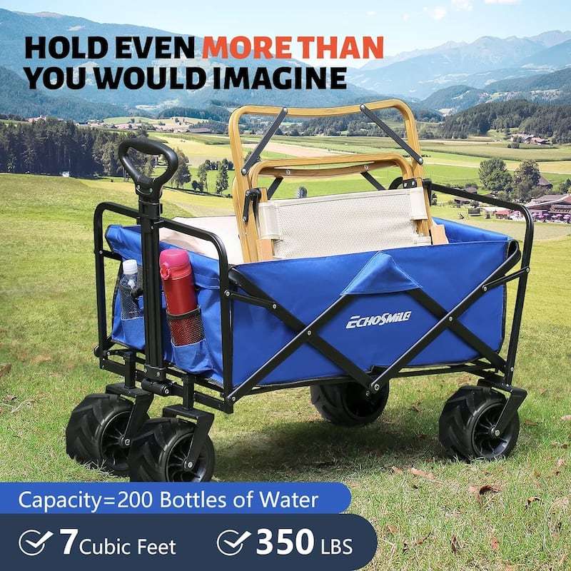 Heavy-Duty 350lb Capacity All-Terrain Folding Wagon - Collapsible Utility Cart with Large Wheels