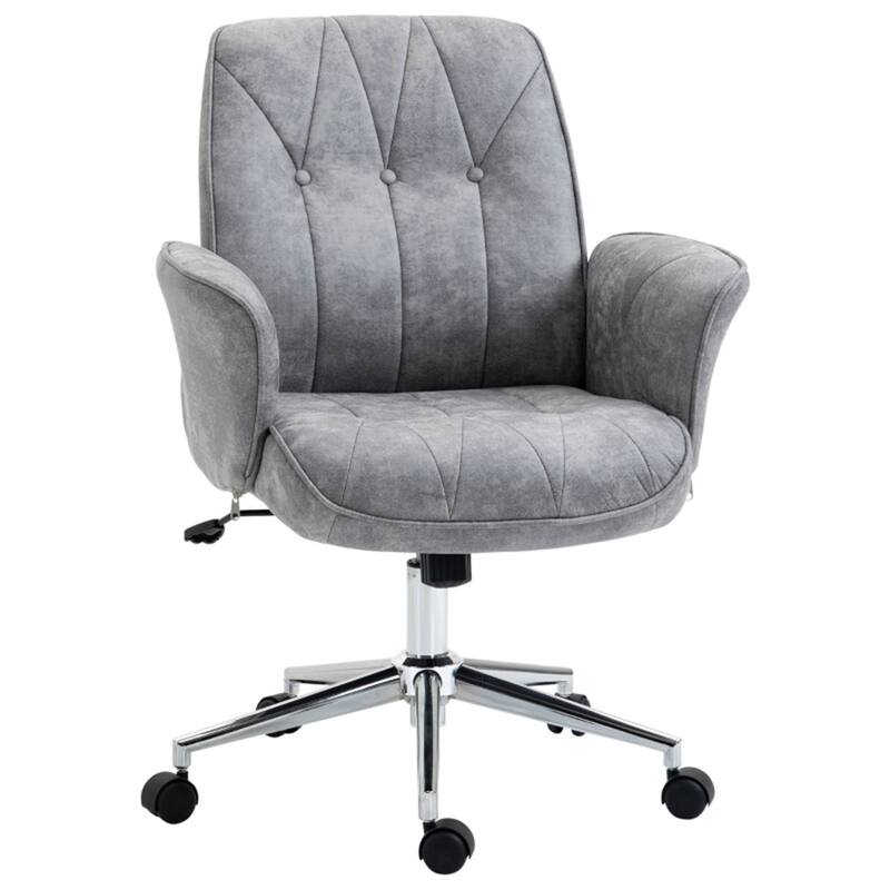 Light Grey Ergonomic Office Chair Adjustable Height Swivel with Wheels Microfiber Fabric - 26.5" x 27.25" x 36.25" - Grey