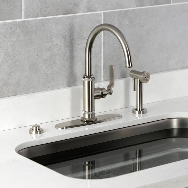 Kingston Brass Whitaker Single-Handle Deck Mount Kitchen Faucet with Brass Sprayer