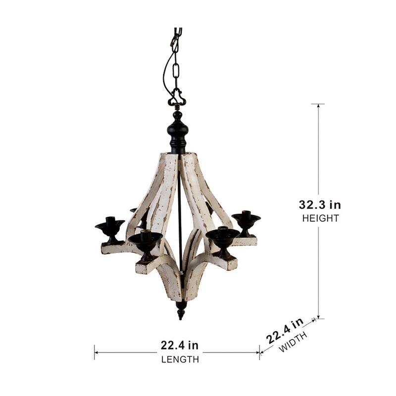 6-Light Wood Chandelier, Hanging Light Fixture with Adjustable Chain for Foyer Entryway, Pendant Ceiling Lighting Fixture