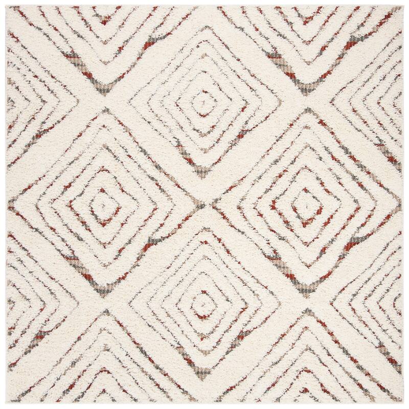 SAFAVIEH Santorini Shag Johannah Abstract 1.2-inch Thick Rug - 6'7" Square - Cream/Multi