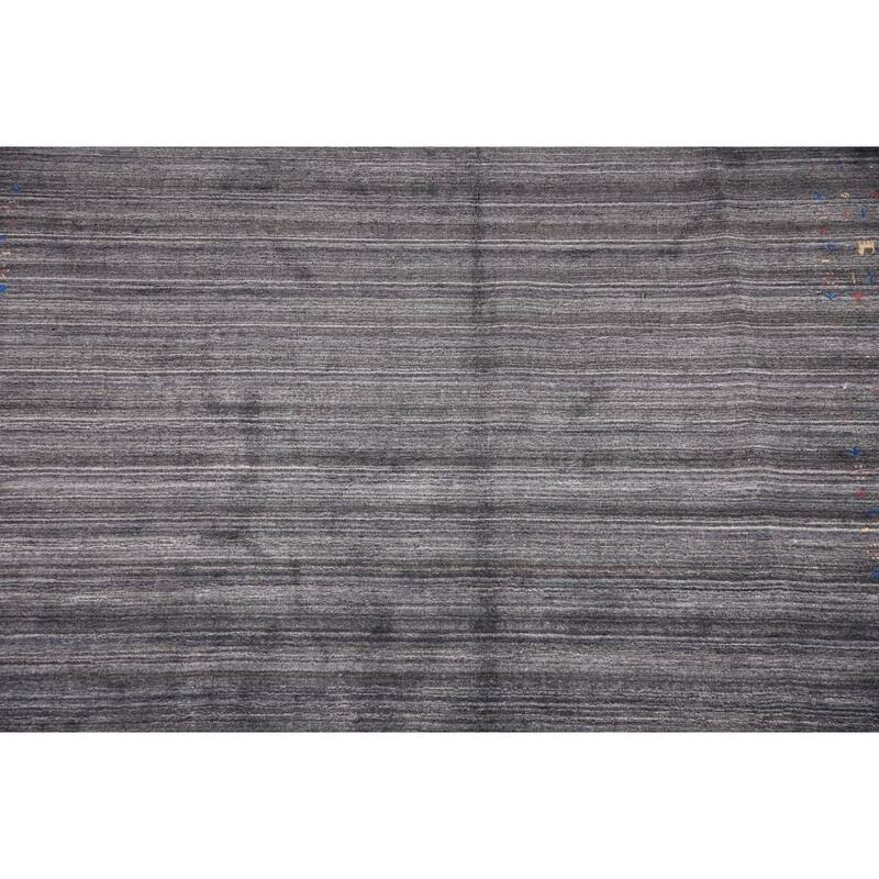 Striped Gabbeh Oriental Square Area Rug Hand-Knotted Wool Carpet - 8'1" x 7'10"