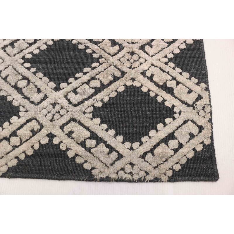 ECARPETGALLERY Hand Loomed Elysian Dark Grey Viscose, Wool Rug - 5'11 x 8'11