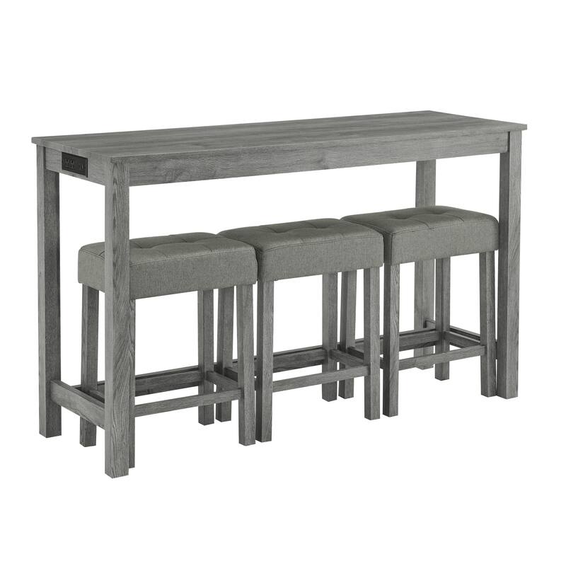 Bar Table, Dining Table, Sofa Table with Power Outlet, 3 Upholstered Stools, 4 Piece Bar Table and Chair Set