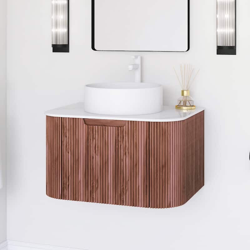 Wall-Mounted Bathroom Vanity with White Round Ceramic Sink
