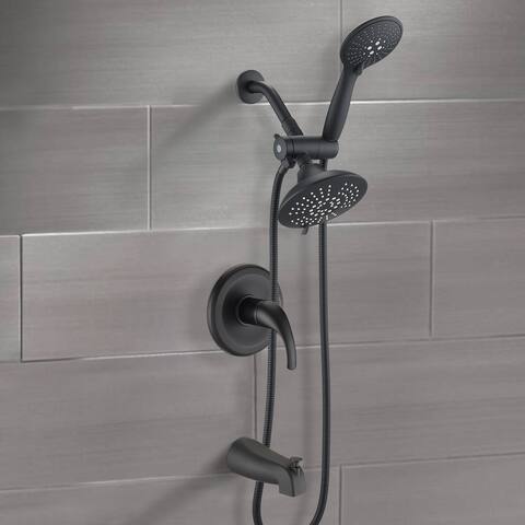 BATHLET Rainfall Shower Faucet Combo Set with Tub Spout and Rough-in Valve