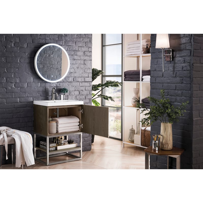 James Martin Vanities Columbia 24" Single Vanity, Ash Gray with White Glossy Composite Stone Top