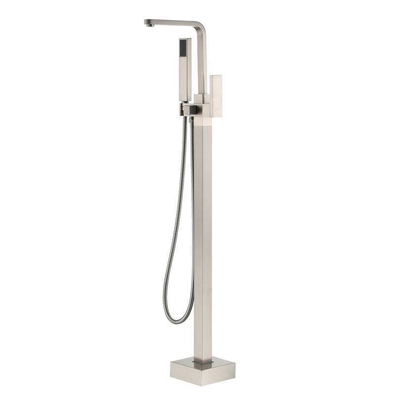 Freestanding Bathtub Faucet, Floor Mount Bathtub Filler with Handheld Shower - Brushed Nickel