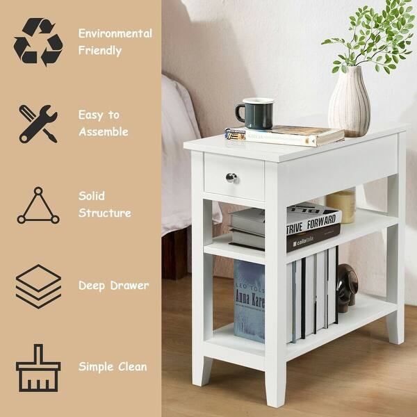 Shop 3 Tier Nightstand Bedside Table Sofa Side With Double Shelves Drawer White White On Sale Overstock 31826010