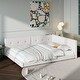 preview thumbnail 4 of 23, Upholstered Full Size Platform Bed with USB Ports, Linen Fabric, Sturdy Wood Daybed Frame, No Box Spring Needed, Beige