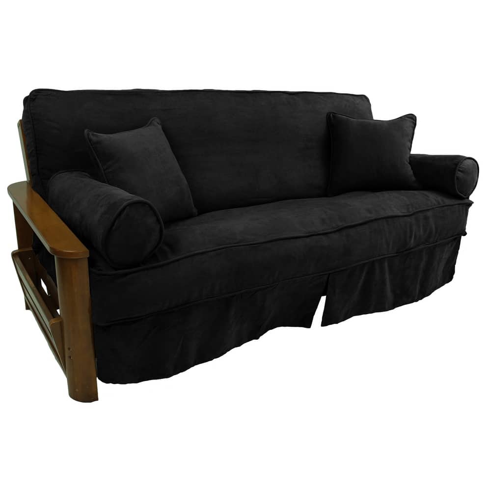 Microsuede Full-Size 8-10 Inch Thick Futon Slip Cover Set with Four Throw Pillows