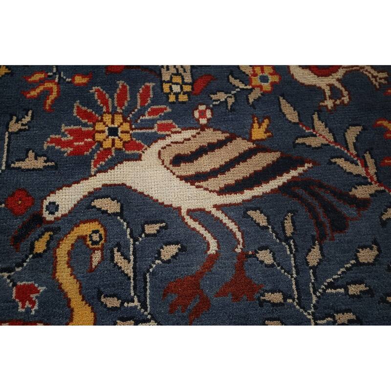 Animals Design Blue Ziegler Oriental Area Rug Handmade Wool Carpet - 8'3"x 11'7"