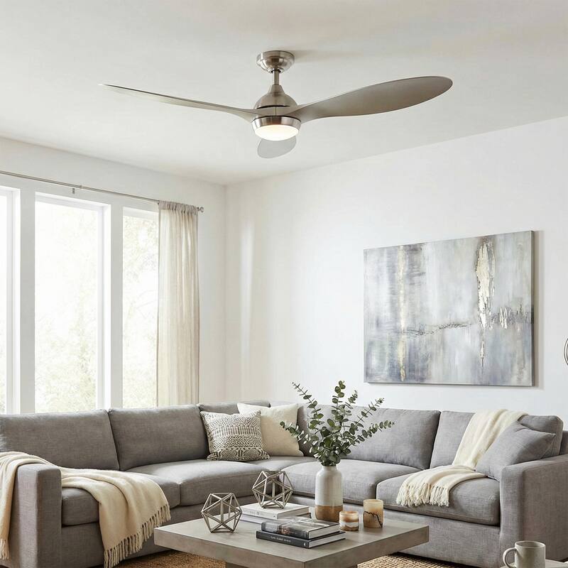 56" Nickel Modern ABS 3-Blade LED Ceiling Fan with Light and Remote