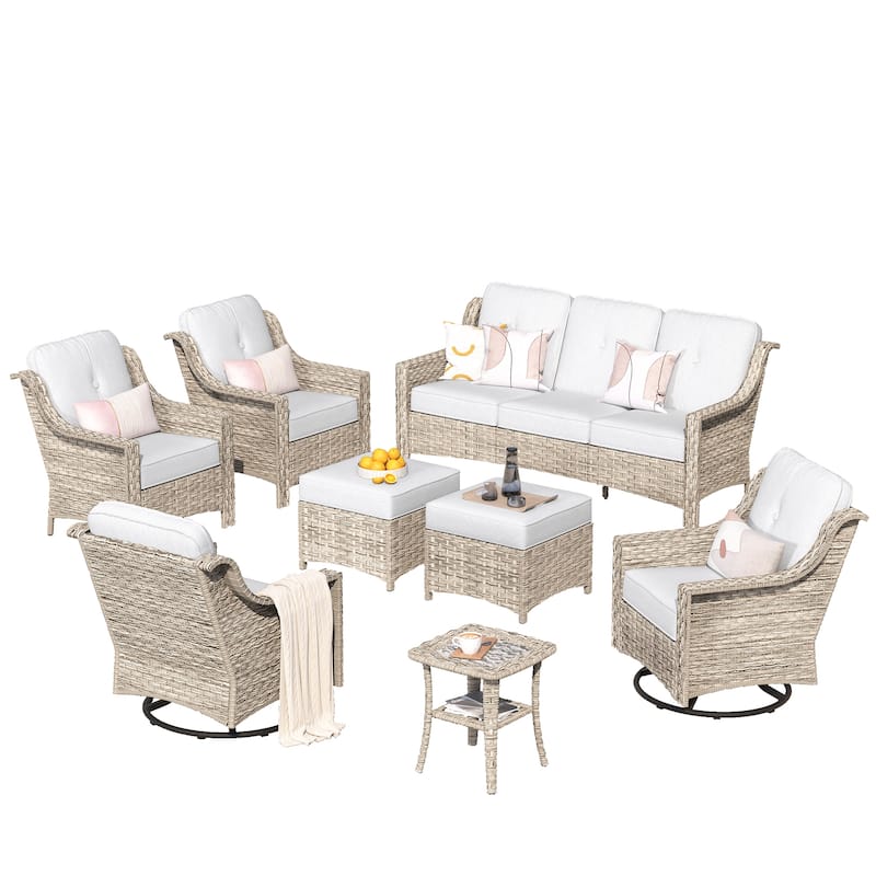XIZZI 8-piece Patio Furniture Set Wicker Outdoor Seating Swivel Chairs