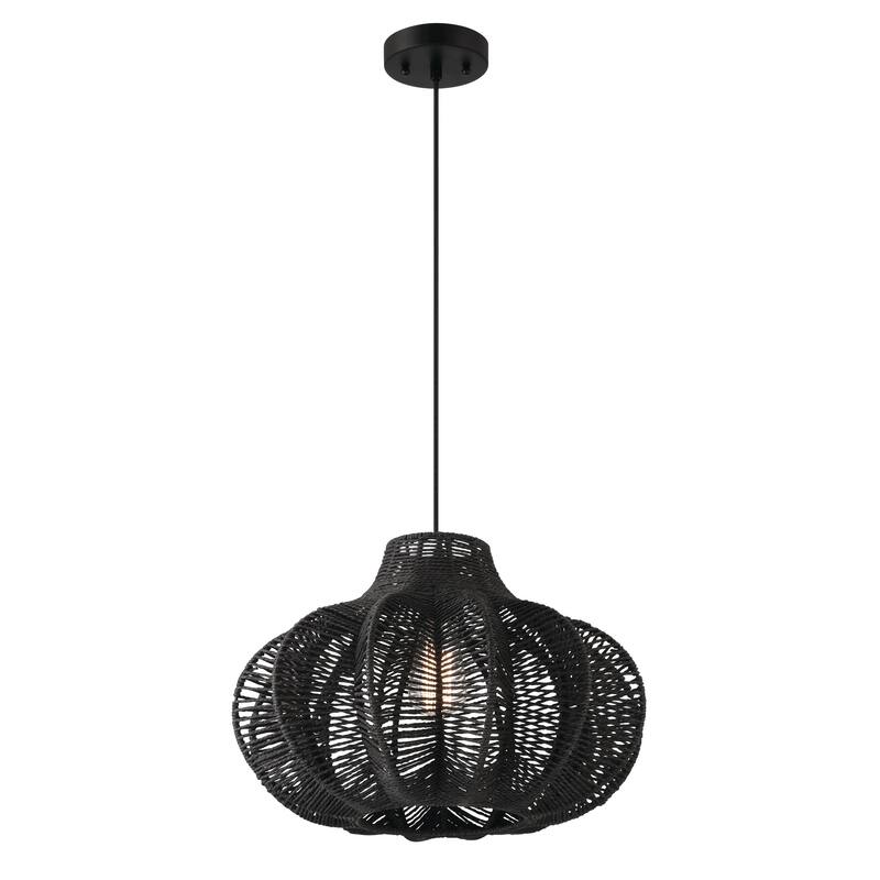 Handwoven Paper Rope and Metal Ceiling Pendant Lamp - 17.7"L x 17.7"W x 11.8"H