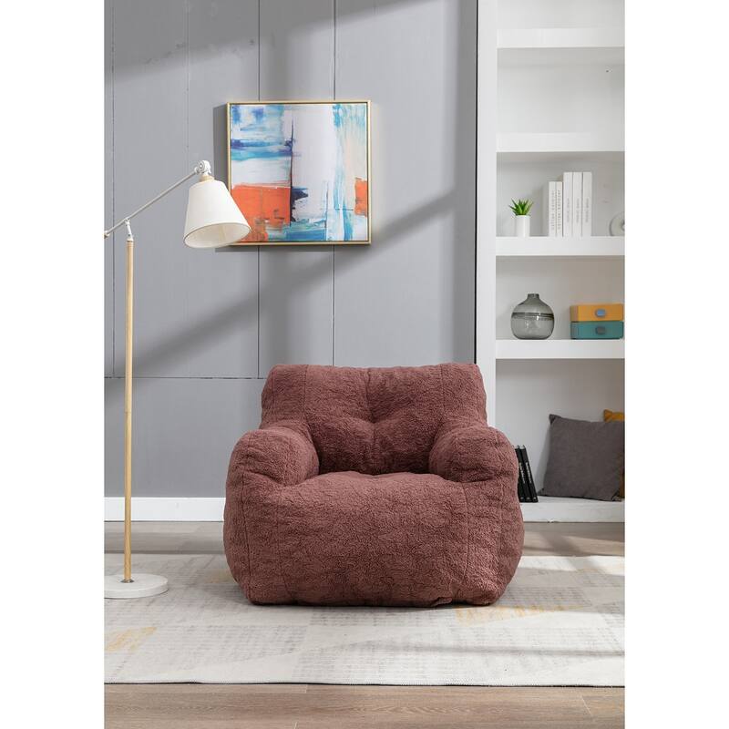 Grondin Mid-Century Modern Faux Fur Fabric Upholstery Bean Bag Chair Tufted Foam Padding Lazy Sofa with Armrests