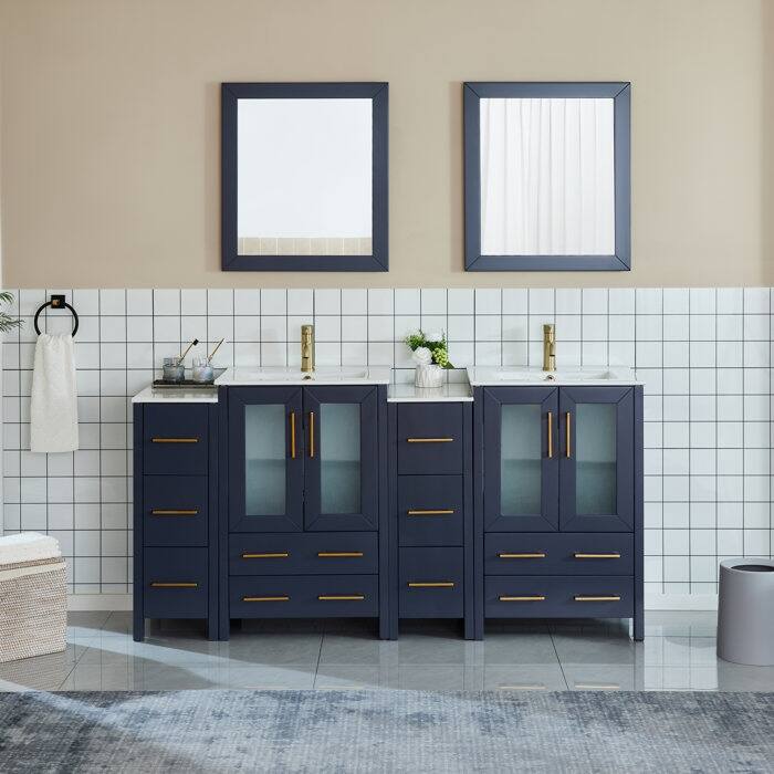 Vanity Art 72 in. Double Sink Bathroom Vanity with Top and Mirrors - 72 X 18.1 X 35.8