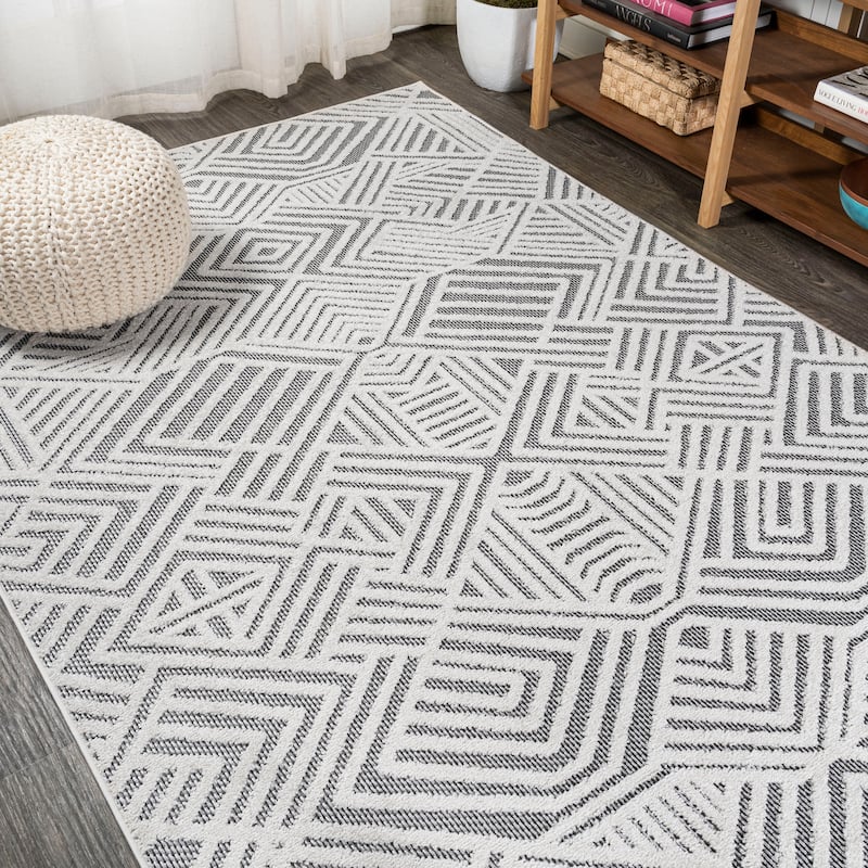JONATHAN Y Aylan High-Low Pile Art Deco Geometric Indoor/Outdoor Area Rug