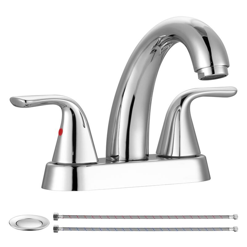 WOWOW 4 in. Centerset Double Handle High Arc Bathroom Sink Faucet - Polished Chrome