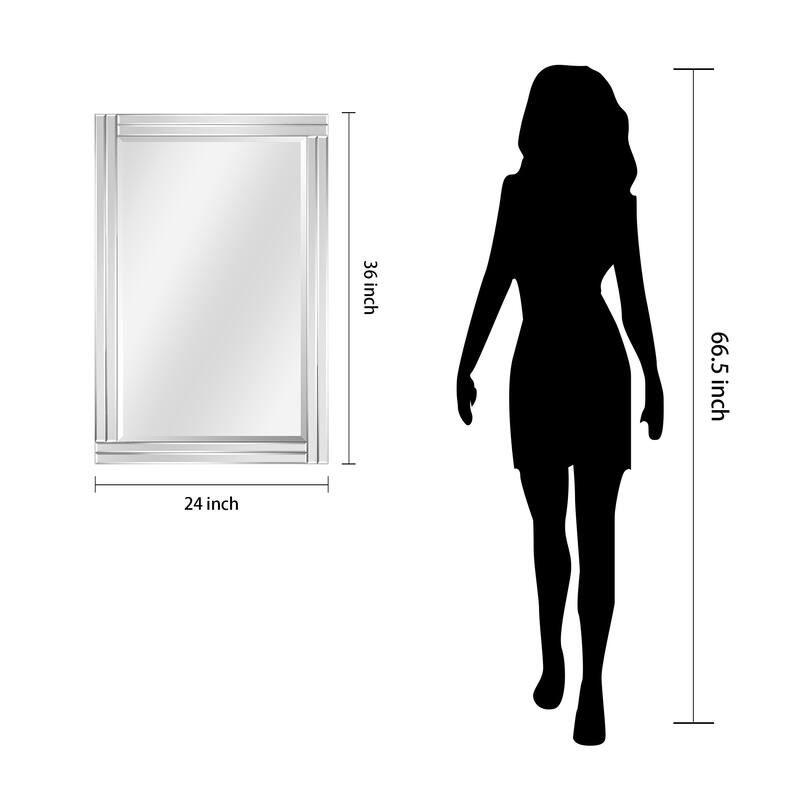 Moderno Stepped Beveled Rectangle Wall Mirror, Solid Wood Frame, 1"-Beveled Center Mirror, Ready to Hang - Clear