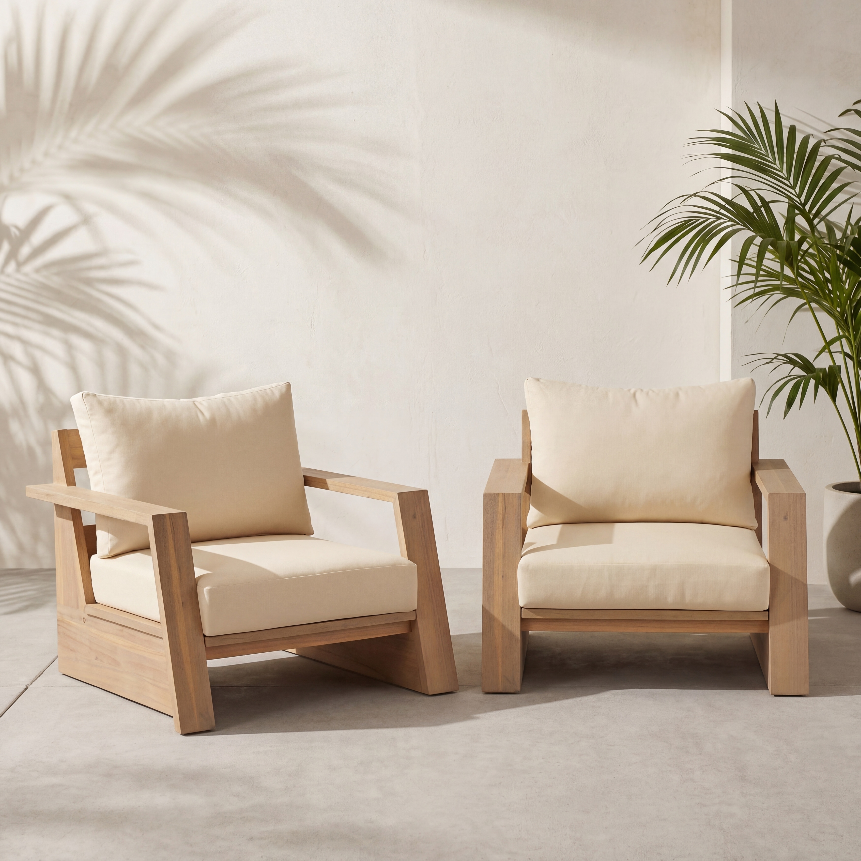 Christopher Knight Home - Set of 2 Outdoor Club Chair Acacia Wood with Cushions, Weather-Resistant Patio Lounge Seating