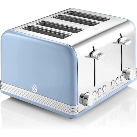 Swan ST19020BLN Retro 4 Slice Toaster, 7.2"x11.5"x10.4", Blue