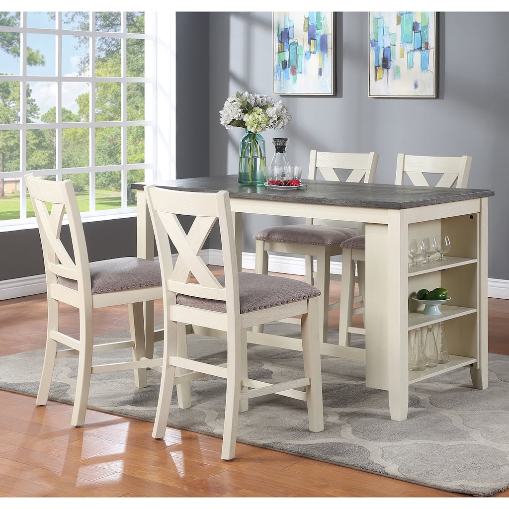 Set of 2 Counter Hight Chairs with X-Cross Back