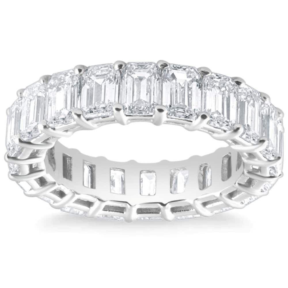 6Ct Emerald Cut Diamond Eternity Ring Lab Grown White or Yellow Gold